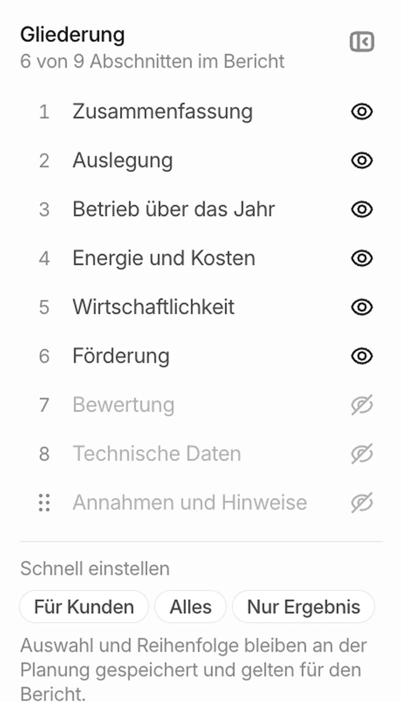 Gliederung des Kundenberichts
