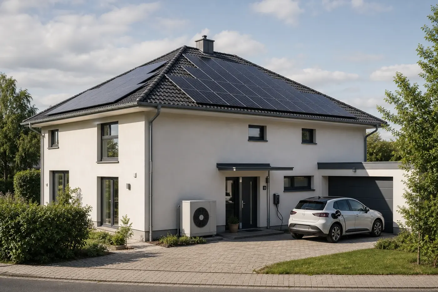 KI-generiertes Bild zum Projekt: Haus von 2008 mit Elektroauto